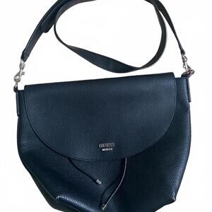 Guess Black Pebbled Faux Leather Logo Crossbody Messenger Bag Purse